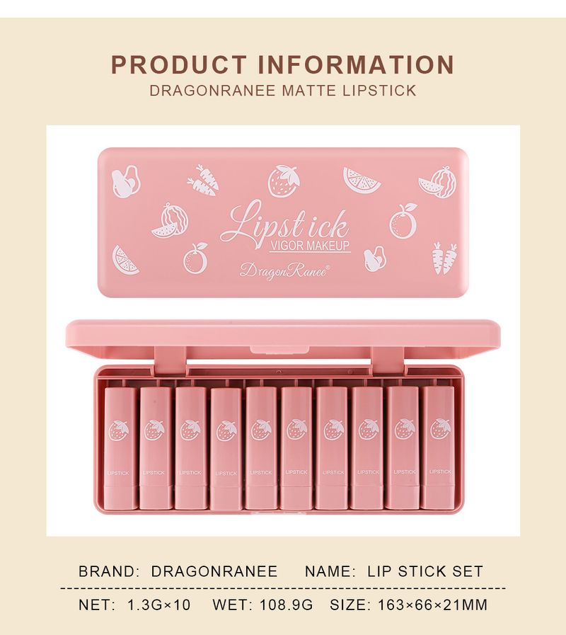 10-delt mini lyserød læbestift gavesæt - lille læbestiftprøveæske med frugtduft_voghion.com