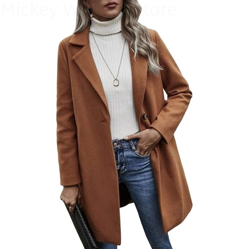 Palton de toamnă și iarnă pentru femei, lungime medie, cu un singur nasture, culoare solidă, guler răsucit, elegant, plus mărime 4XL, casual, cald_voghion.com