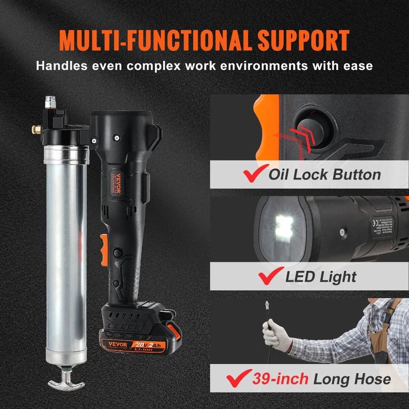 Professional Gun 10 20Volt G Long Pressure 39 Grease Cordless Electric Kit Grease Gun Grease 000 Battery Powered High Hose PSI_voghion.com