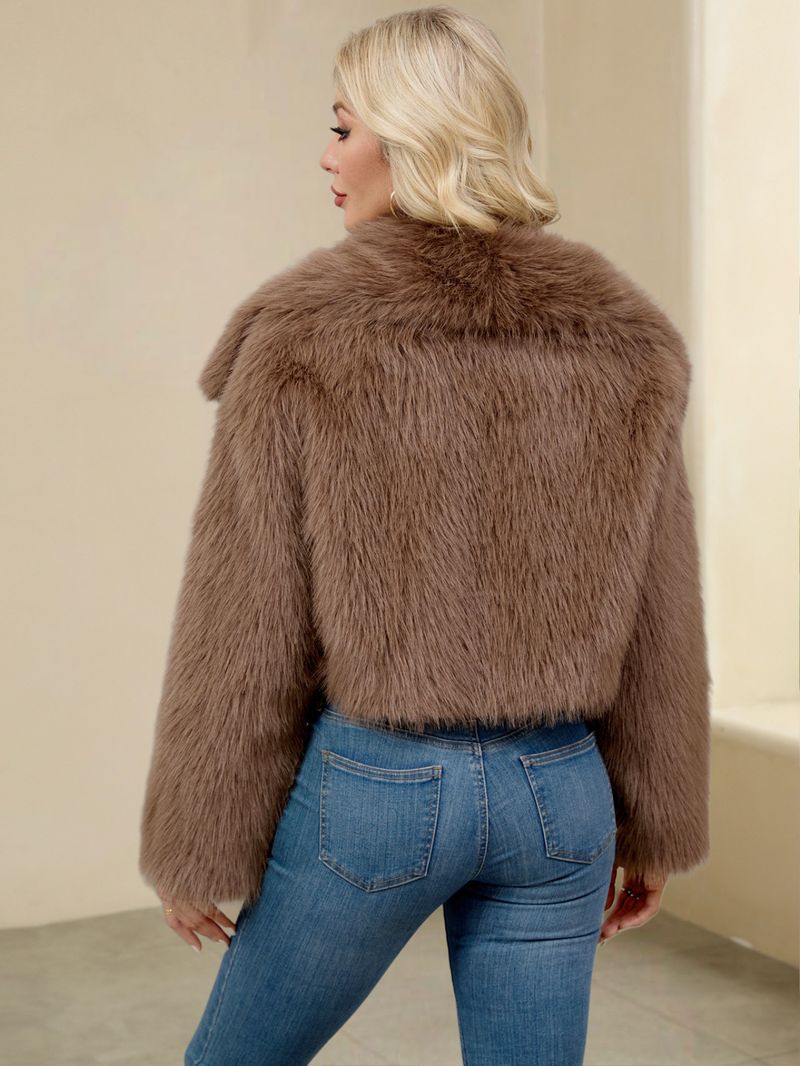 Giacca da donna con collo in pelliccia sintetica – Cappotto corto in peluche con revers alto | Lussuosa e calda (S-XXXL)_voghion.com