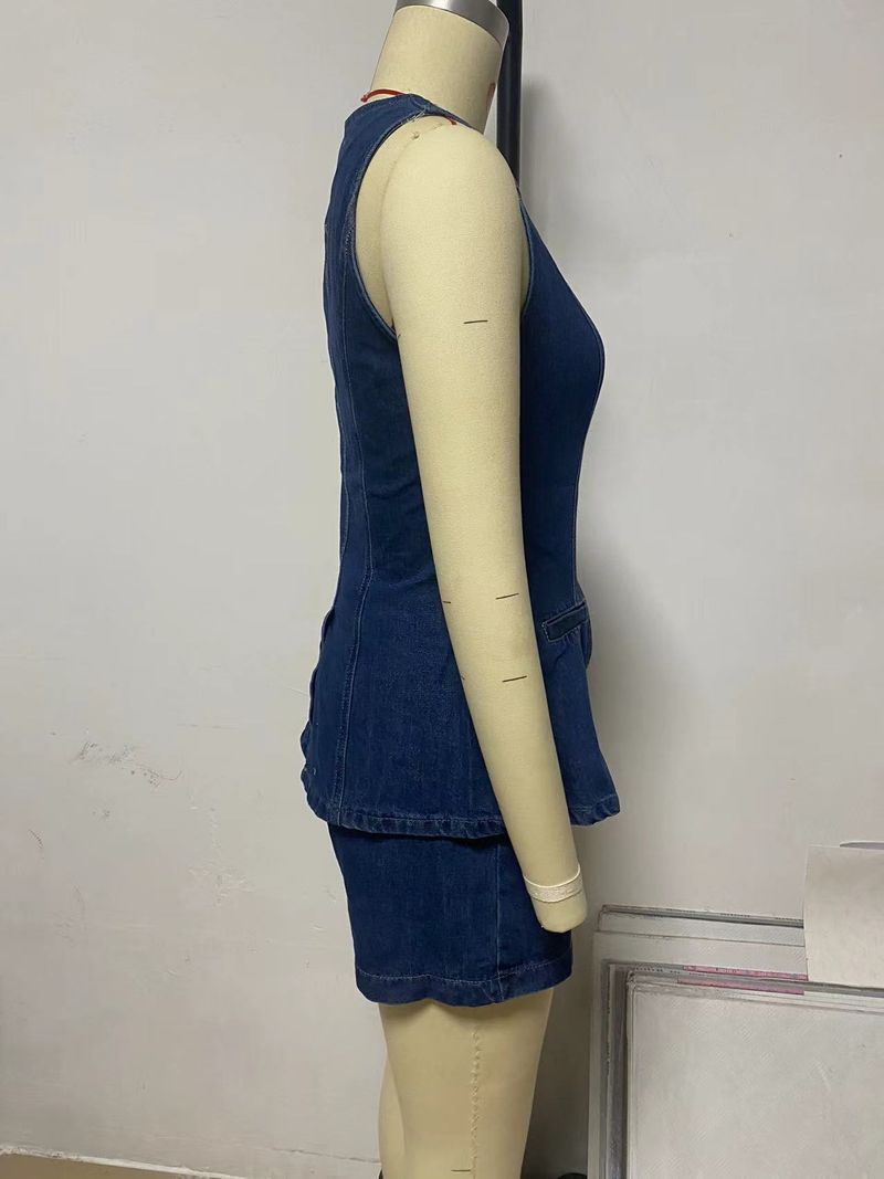 Frauen Kleidung mode lässig ärmellose hohe taille frauen anzug denim shorts_voghion.com