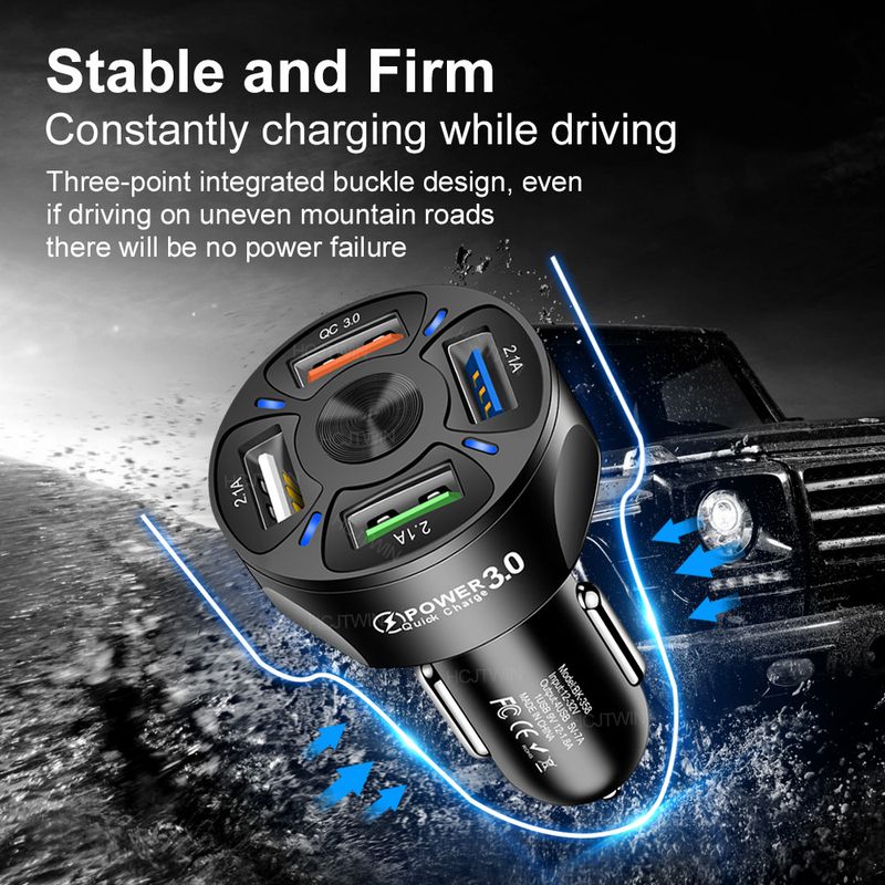 3AQC30 Fast Dual USB Charging Phone Drive Four One Split 4 Car Charger_voghion.com