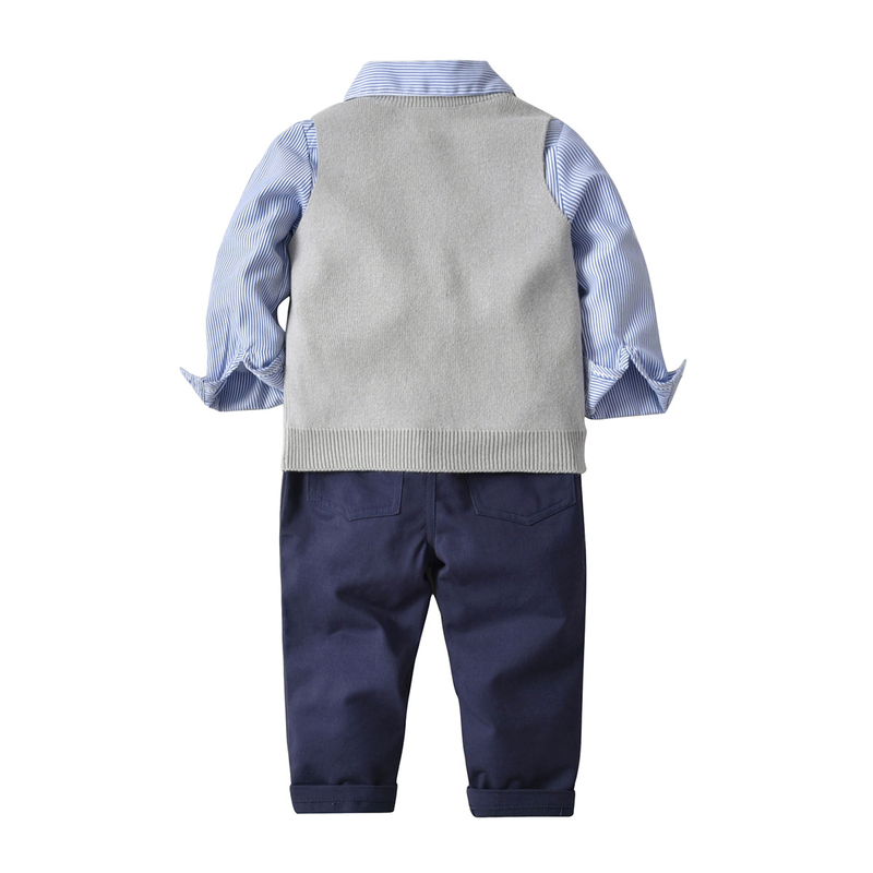 Mother&Kids Camicia per ragazzi e signori con gilet in filo di cotone idrofilo, pantaloni, papillon, completo di quattro pezzi_voghion.com