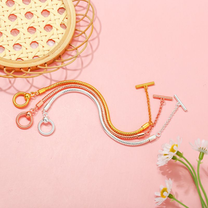 Charm Bracelets New Basic Chain Round OT Buckle Snake Bone Chain Bracelet Snake Bone Chain DIY Cartoon Beaded Jewelry_voghion.com