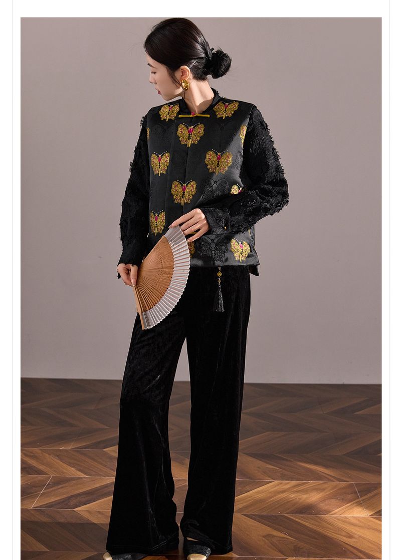 ragazza Nuovo cinese di alta qualità farfalla jacquard imbottito per le donne autunno inverno nazionale bottone gilet retrò stile ZX MX091_voghion.com