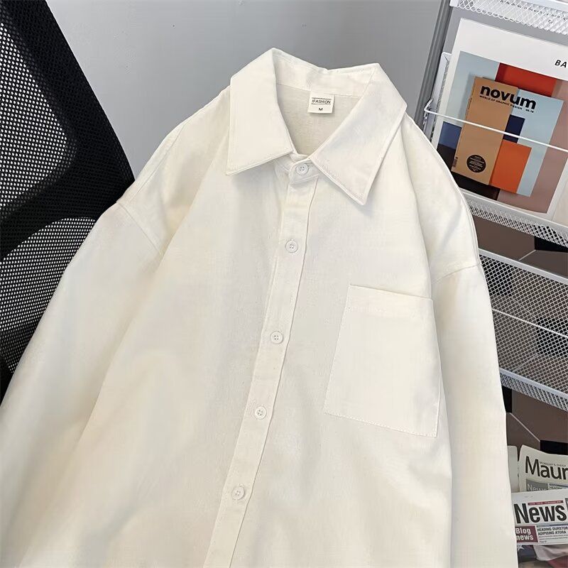 Affärs- och fritids minimalistisk enfärgad oversized långärmad herrskjorta, arbetsskjortopp, 2024 ny kappa_voghion.com