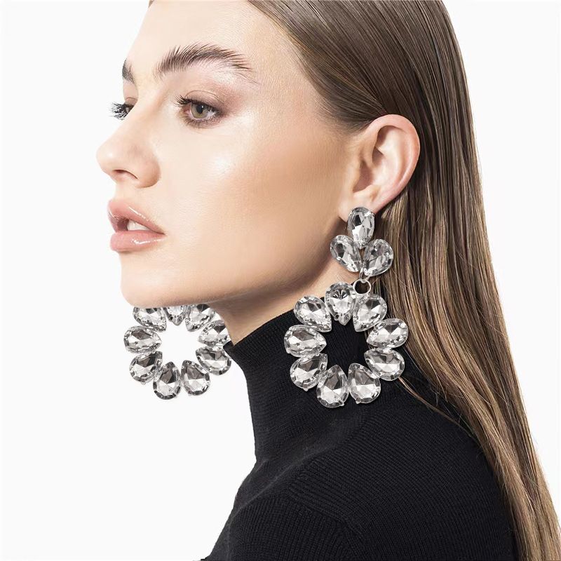 Orecchini pendenti alla moda con gocce d'acqua in strass occhio di cavallo di lusso e vendita calda, gioielli in cristallo scavato_voghion.com