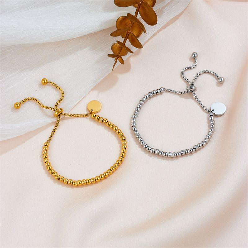 In New Stainless Steel Simple And Fashionable Blank Hanging Tag Round Beads Personalized Adjustable Pulg Bracelet For_voghion.com