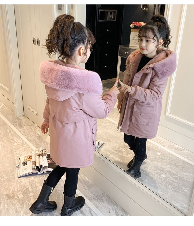 Kinderkleidung Neue stilvolle Plus Samtverdickte Parka-Mädchen-Baumwollmantel für große Kinder_voghion.com