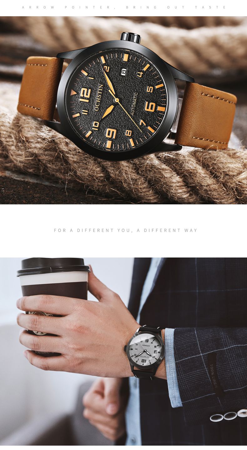 OCHSTIN Man Mechanical Pilot Wrist Watches Luxury Self Wind Leather Mechanic Male Clock Auto Date Relogio Masculino Gift For Men_voghion.com