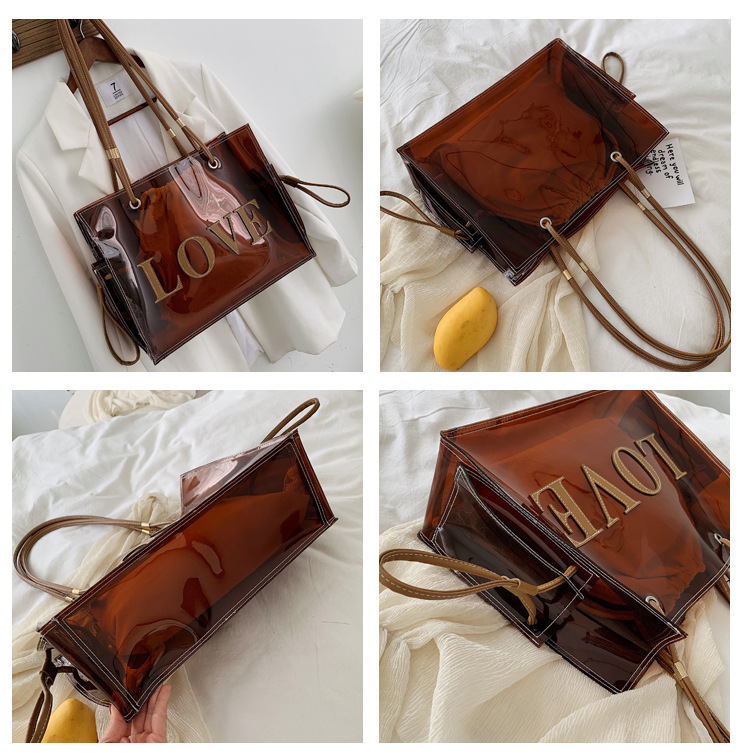 Tote Bag Large Capacity Transparent Jelly Shoulder Crossbody Bag Fashionable Big Bag 2023 New Korean Bag For Women_voghion.com