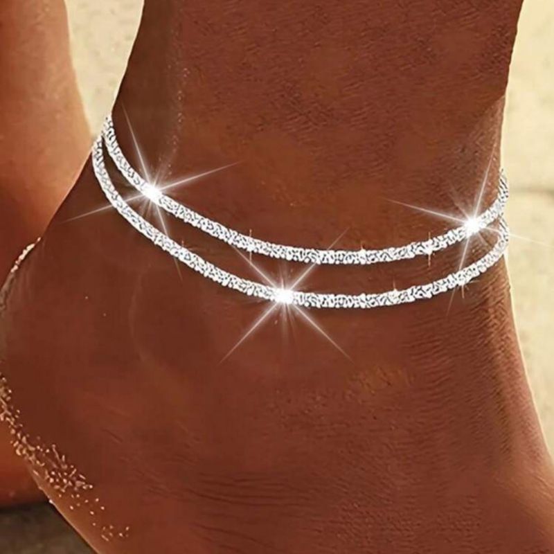 Unique Sparkling Anklet For Women High-end Minimalist Style Starry Sky Layered Foot Jewelry_voghion.com