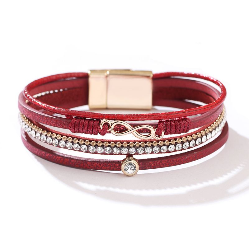 Women's Figure-8 Shaped Bohemian Crushed Magnetic Clasp Woven Band Inlaid Diamond Infinity Symbol Bracelet_voghion.com