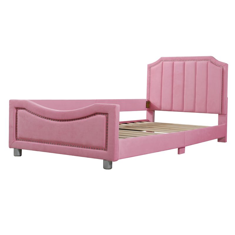 Polsterbett 90x200cm, Schlafsofa, Flanell, Mit Armlehnen, Rosa_voghion.com