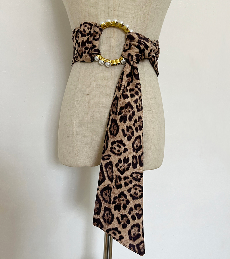 Pearl buckle coat belt women's decoration with skirt wide girdle retro leopard print accessories fabric versatile 2022 spring and autumn_voghion.com