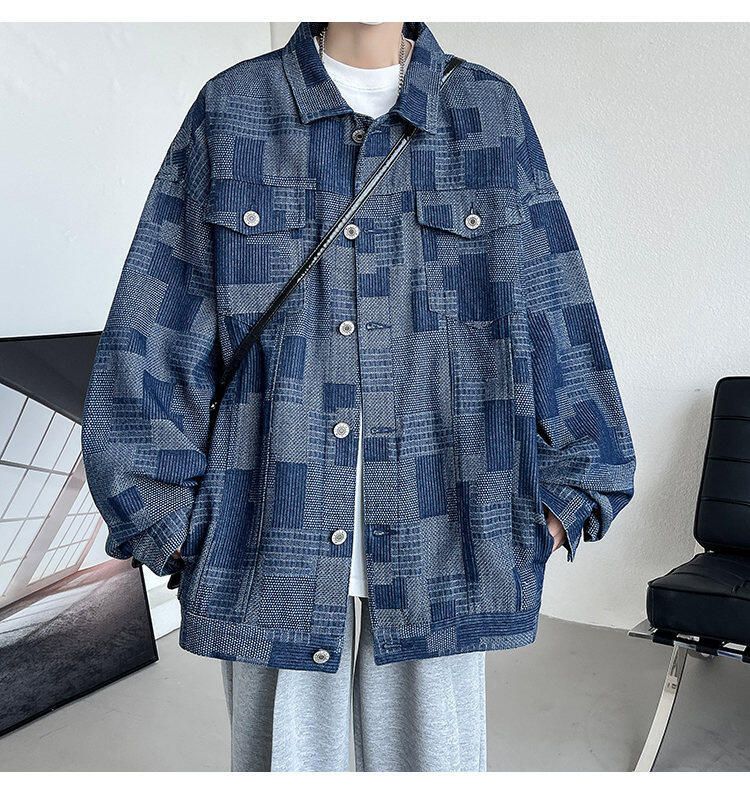 Herrenbekleidung Übergröße Extra großes Langarmhemd Herren Vintage Retro Jeansjacke Frühling und Herbst Lockeres Hemd_voghion.com
