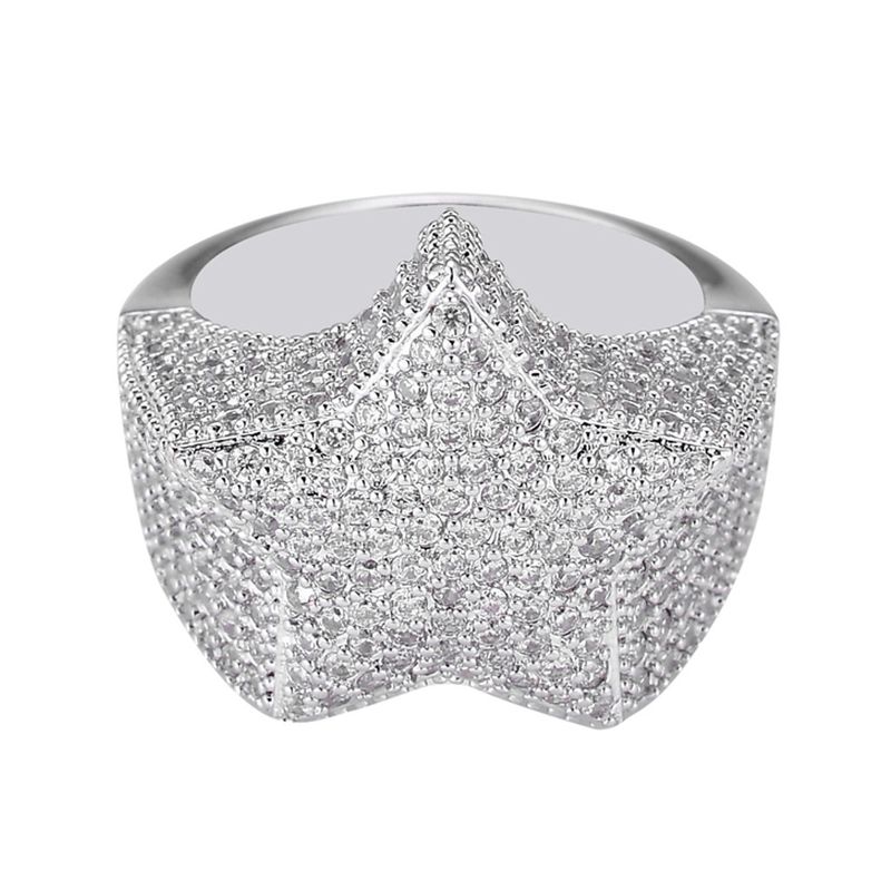 Five Pointed Star Ring With True Gold Electroplated Micro Set Zircon Hip Hop Men's StarRing_voghion.com
