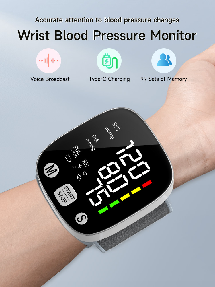Automatisches digitales Handgelenk-Blutdruckmessgerät, Blutdruckmessgerät, Tonometer, Tensiometer, Herzfrequenz-Pulsmesser, BP-Monitor_voghion.com