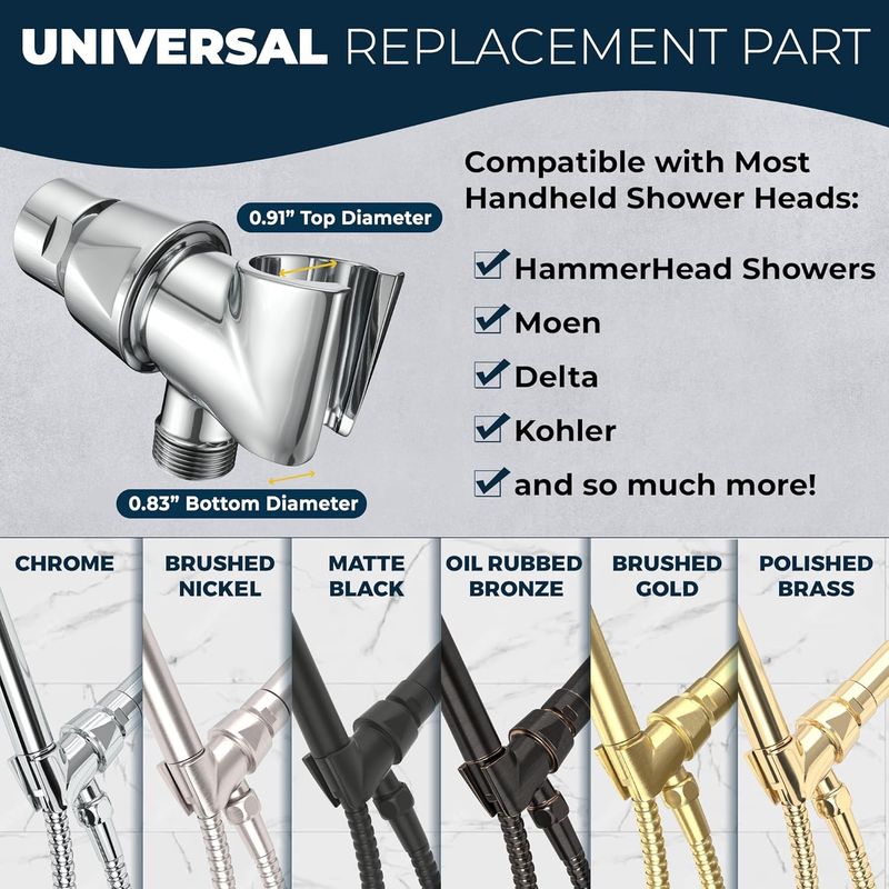 Full Metal Shower Rod - Adjustable Chrome | Pivot Ball Mount | Handheld Head Holder_voghion.com