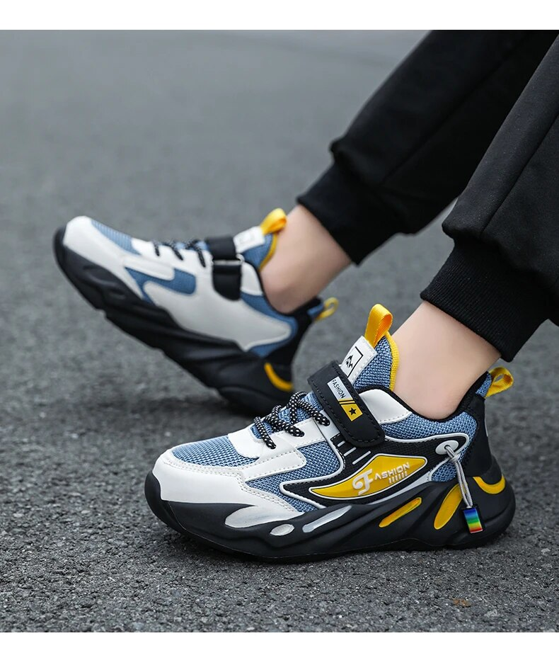 Kid Sneakers Sport For Boys Fashion Leather Children Breathable Mesh Comfort Casual Walking Outdoor Running Shoes_voghion.com