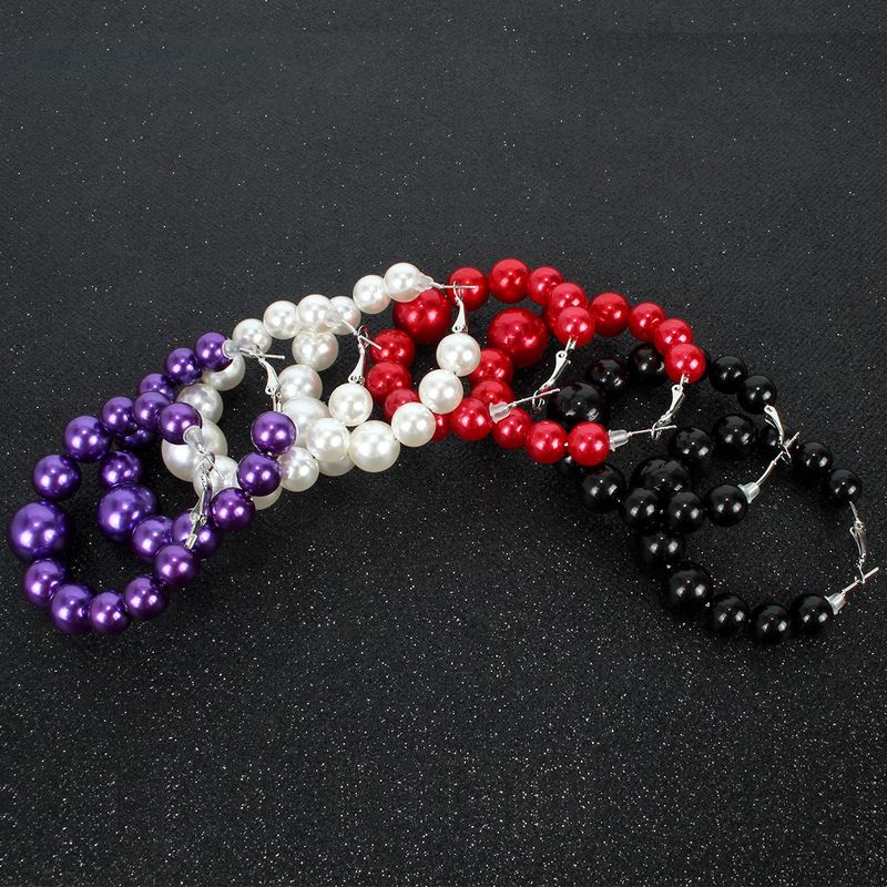 Exaggerated with fashionable large circles imitating pearl for women, hook earrings 22490_voghion.com