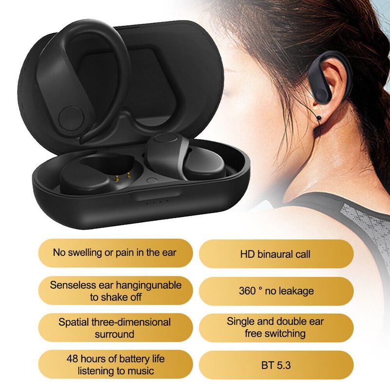 Wireless TWS Bluetooth Earbud Headset 5.3 Earphone Earhook Bass HIFI Sports Gym_voghion.com