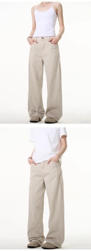 Vaqueros vintage Y2K de corte holgado y lavado para hombre: pantalones holgados de cintura alta y pierna recta con estilo urbano retro (negro y beige)_voghion.com