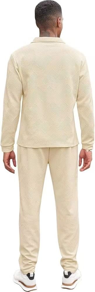 Herrenbekleidung Neue Herren-Jacquard-Langarmhosen Zweiteiler Mode Lässig Sport Einfarbig Anzug Herrenbekleidung_voghion.com
