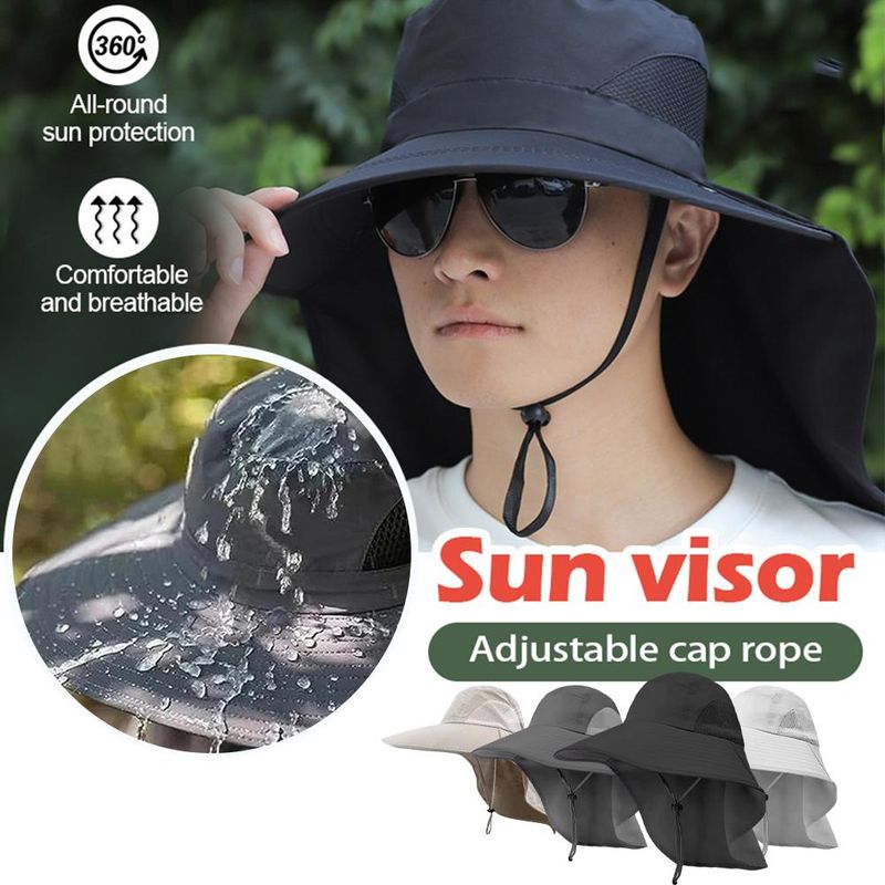 Nuovi arrivi Cappello da pescatore a tesa larga con copricollo da uomo, estivo, traspirante, con visiera protettiva anti UV UPF50_voghion.com