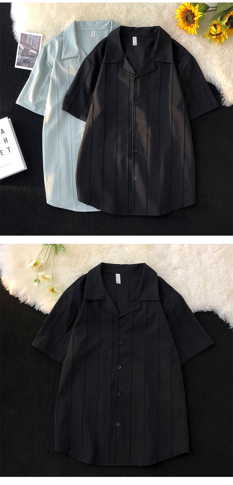 Camicia in seta ghiacciata a maniche corte, estiva, alla moda, a righe, sottile, ampia e casual, da uomo_voghion.com