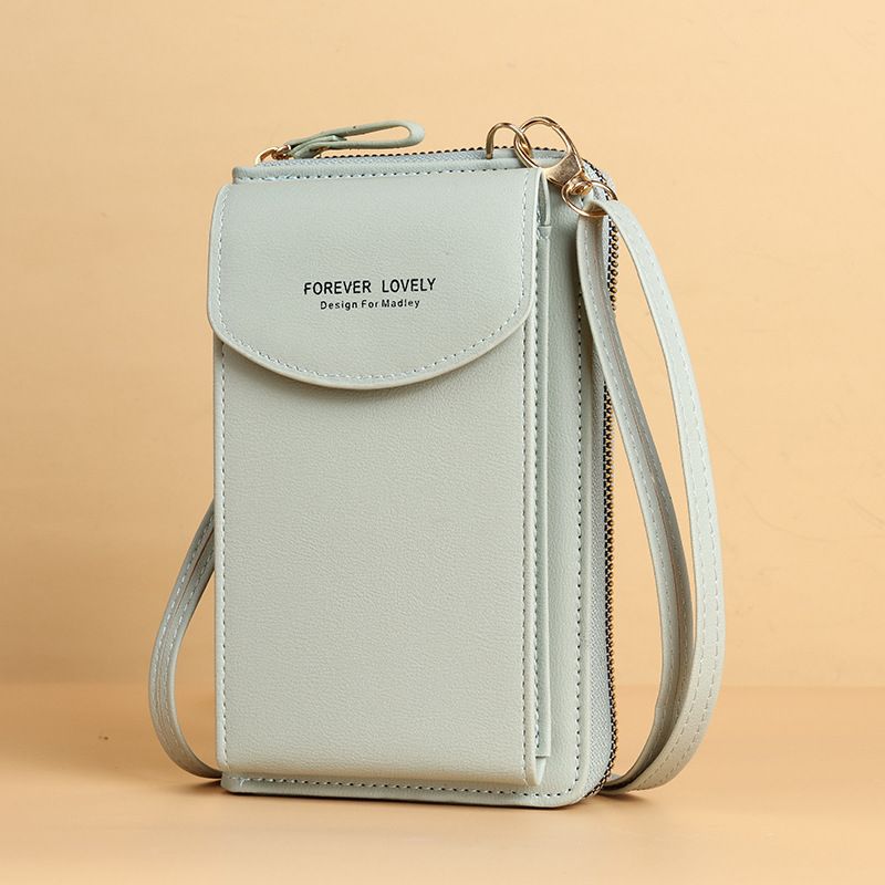 Borsa a tracolla a tracolla in tinta unita con cerniera per cellulare di grande capacità con pochette lunga da donna_voghion.com