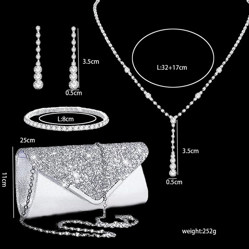Set di gioielli da donna: elegante collana a V, orecchini, bracciale e fermagli per abiti con dettagli in strass per feste serali e occasioni speciali_voghion.com