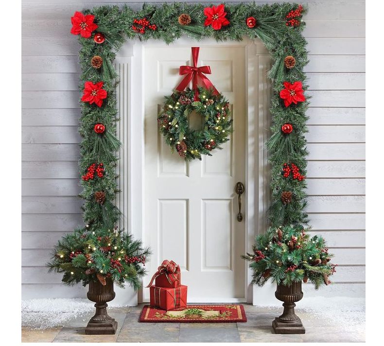Ghirlanda natalizia premium da 180 cm e 270 cm con luci a LED - Ghirlanda decorativa resistente in finto pino, rosso/oro/argento_voghion.com
