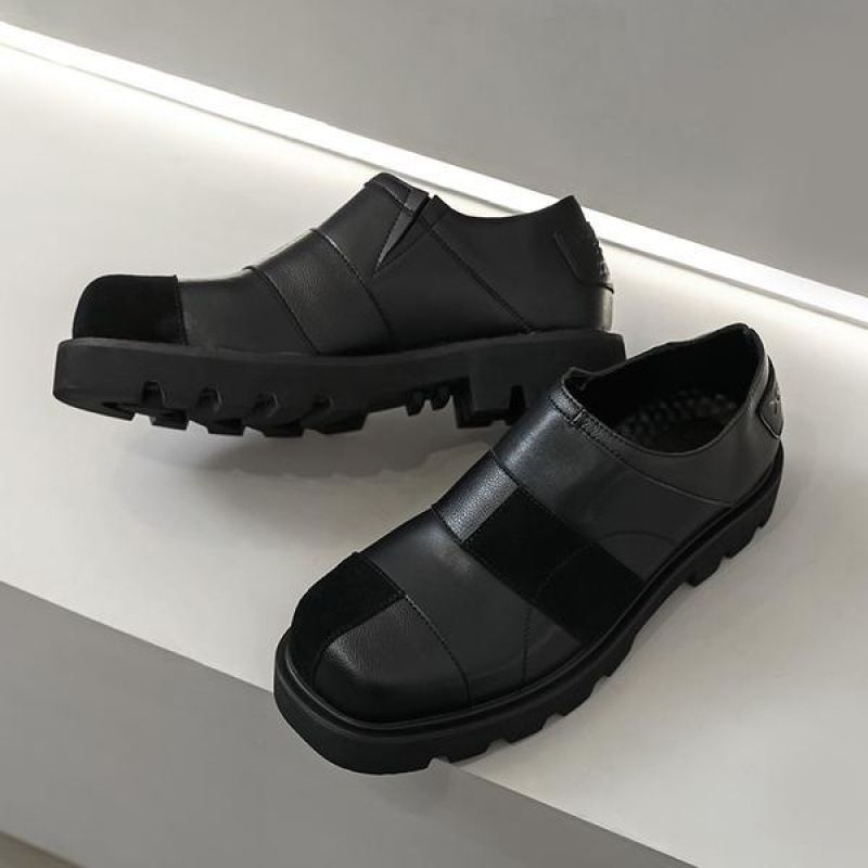 Mocassins en cuir patchwork à bout carré, adaptés à toutes les saisons, chaussures d'été respirantes pour hommes_voghion.com