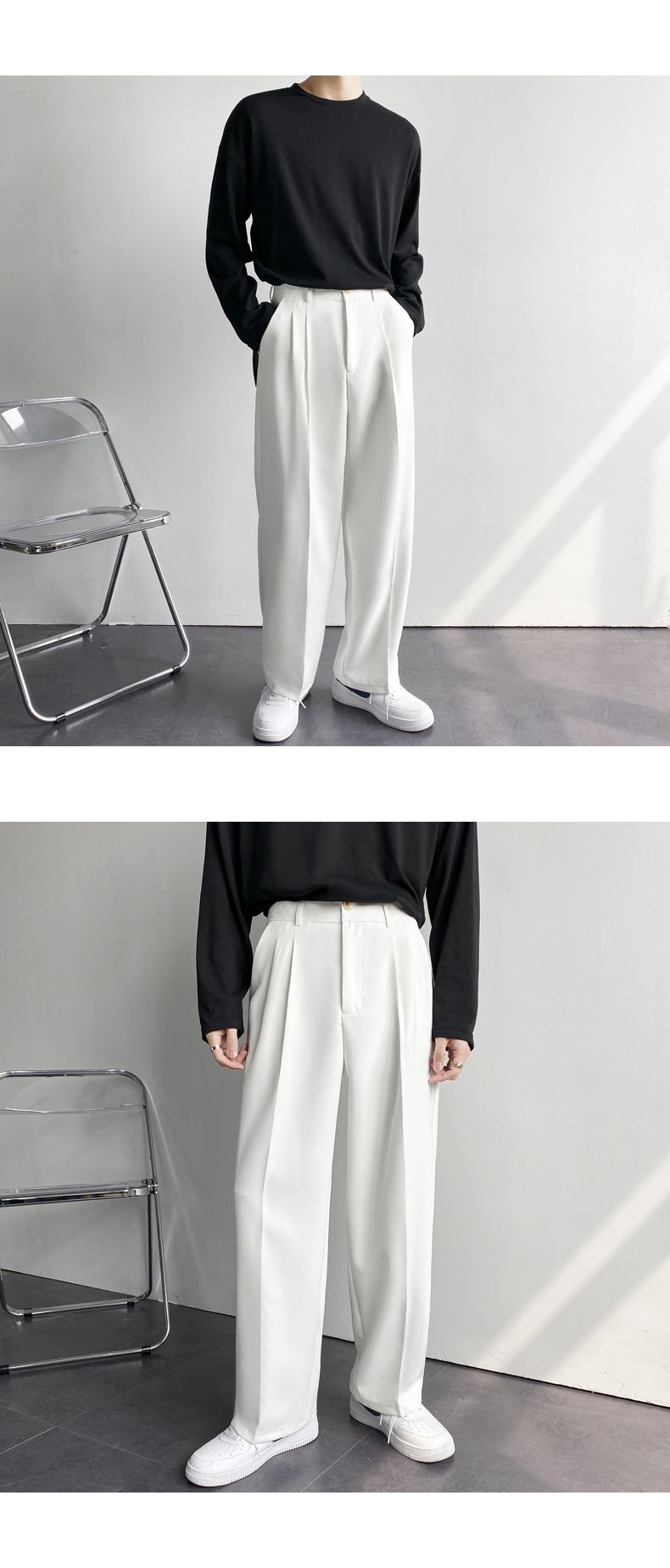 Men's Clothing Simple Classic Solid Color Trousers Drape Versatile Trousers Pleated Spring And Autumn Loose Trousers Korean Style Business_voghion.com