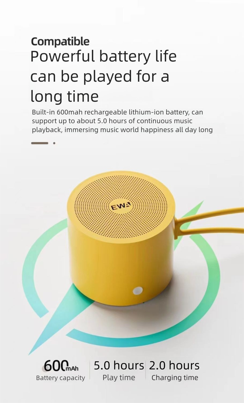 Mini haut-parleur Bluetooth portable rechargeable en métal avec cordon, longue durée de vie, pour cyclisme, extérieur, haute qualité_voghion.com