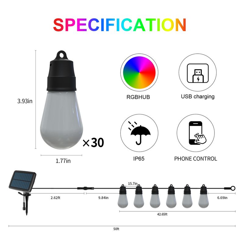 Decorazione per la casa, arredamento solare S14, luci decorative per esterni, luci intelligenti, luci fantasy RGB Bluetooth_voghion.com