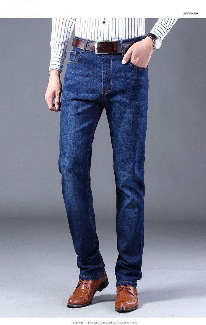 Jeans da uomo slim fit elasticizzati - Pantaloni in denim microelastico a gamba dritta | Antipiega e perfetti per l'ufficio | Nero/Blu classico | Vita media | Europea_voghion.com