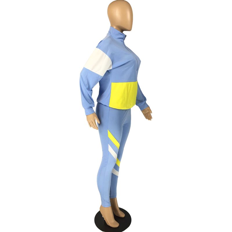 Zweiteiliger Freizeit-Sportanzug für Damen im Farb-Patchwork-Design_voghion.com