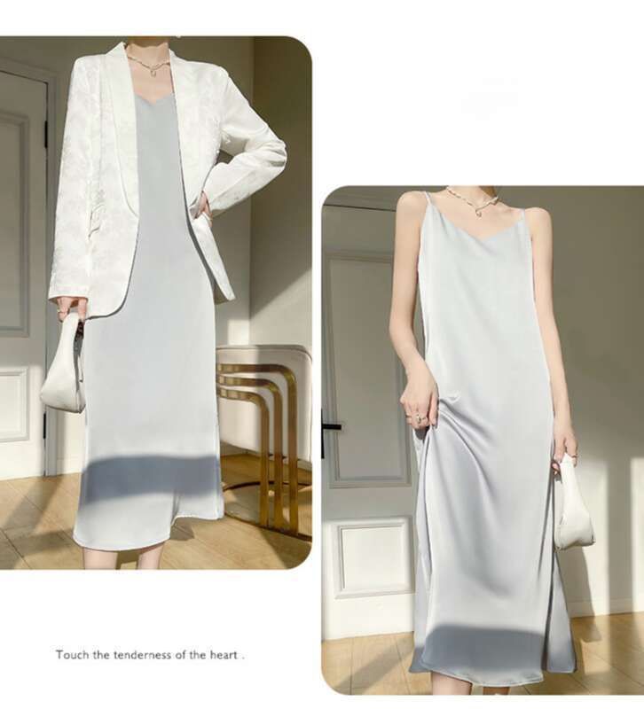 French Dress 25 Years Mulberry Silk Summer Women's High-End Temperament Suspender Base Acetate Satin Long Skirt_voghion.com