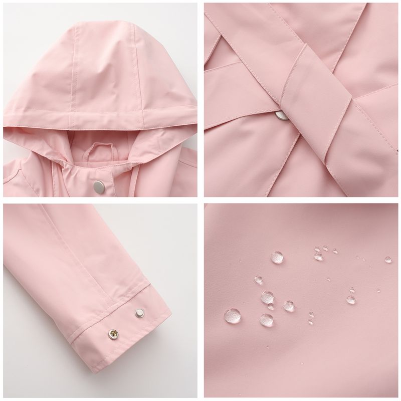 Veste imperméable à capuche avec ceinture pour femme, nouvelle collection printemps et automne 2024, coupe-vent ample et décontracté_voghion.com