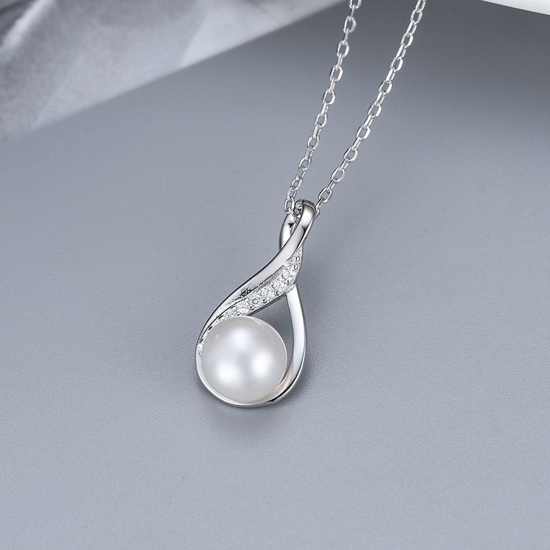 Conjunto de joias femininas da moda S925, prata esterlina, brincos geométricos de pérolas de água doce, conjunto de colar, joias femininas leves e luxuosas de corrente para clavícula_voghion.com