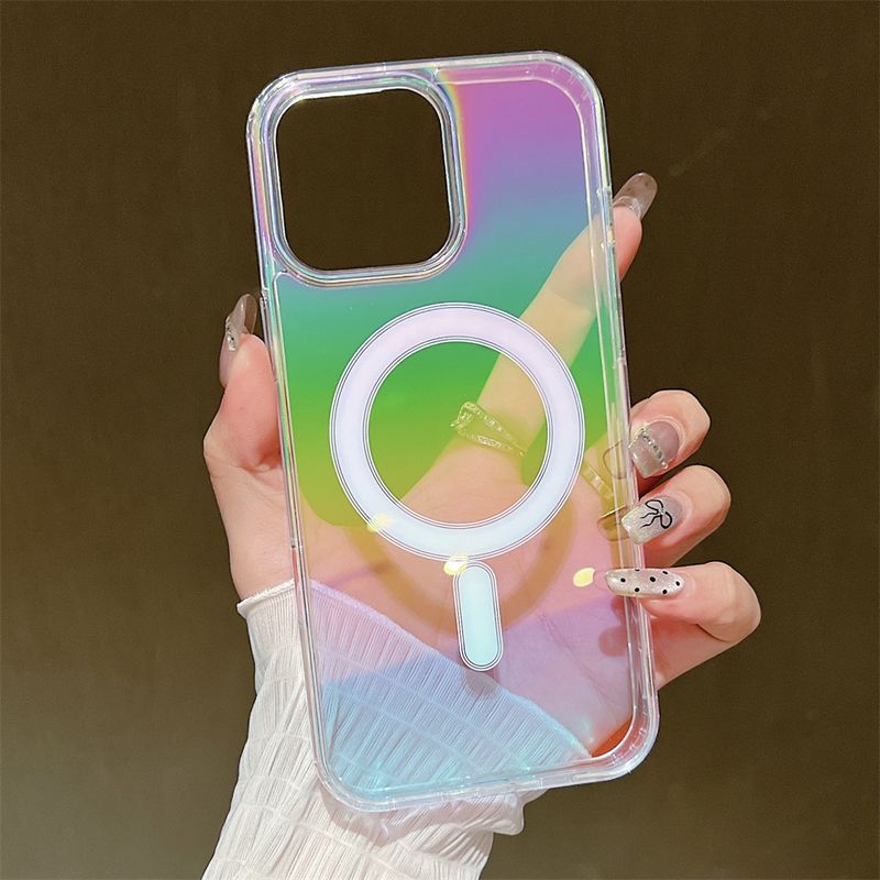 Luxus Gradient Laser Magnetic Für Fall Für IPhone 16 15 14 13 12 Mini 11 Pro Max 7 8 Plus Drahtlose Ladung Regenbogen Abdeckung_voghion.com