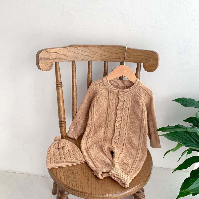 Korean version of autumn and winter New Baby wool jumpsuit for boys and girls Baby Full moon suit newborn 100-day banquet long climb_voghion.com