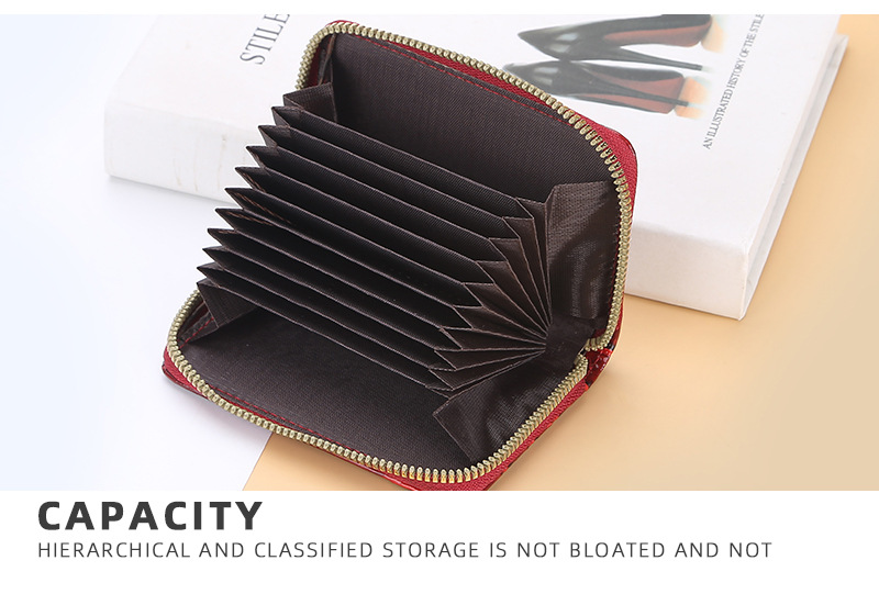 Baellerry Akkordeon-Kartenhalter Damen minimalistischer Krokodilmuster-Reißverschluss-Geldbörse 9 Kartenfächer neutraler Kartenhalter Brieftasche Großhandel_voghion.com