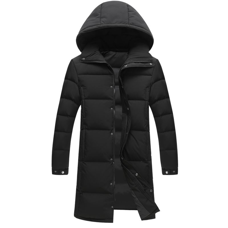 Lange Jacke für Herren über dem Knie, Winter, verdickte weiße Entendaunen, Kapuzenmantel, Paar, Schuluniform, trendig_voghion.com