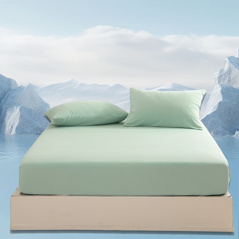 Summer New High Weight Solid Color Cool Silky Mattress Cover Pillowcase Set_voghion.com