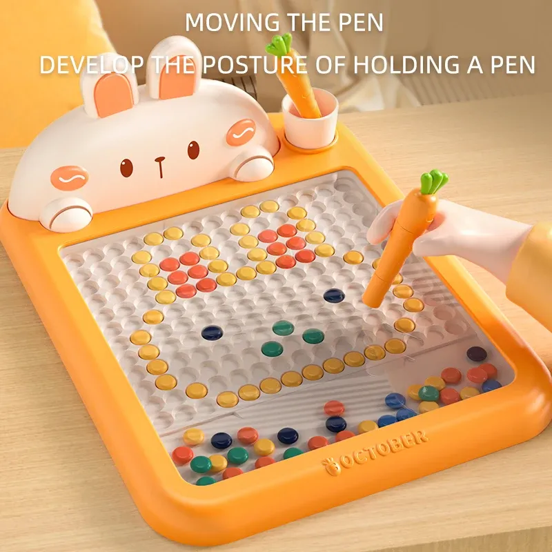 Rabbit Magnetic Drawing Board Children Magnetic Beads Pen Control Graffiti Board Paiting Teaching Tool Montessori Toy K_voghion.com
