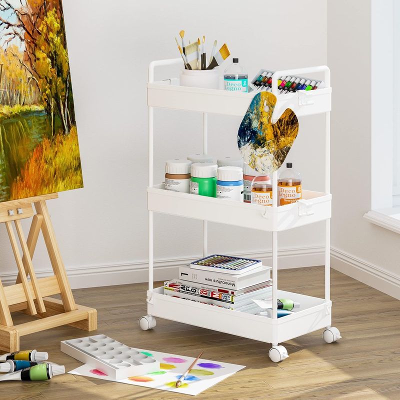 Carrello portaoggetti sottile a 3 livelli con ruote Ronlap, in plastica, per snack, artigianato, arte, post-parto, pannolini per bambini_voghion.com