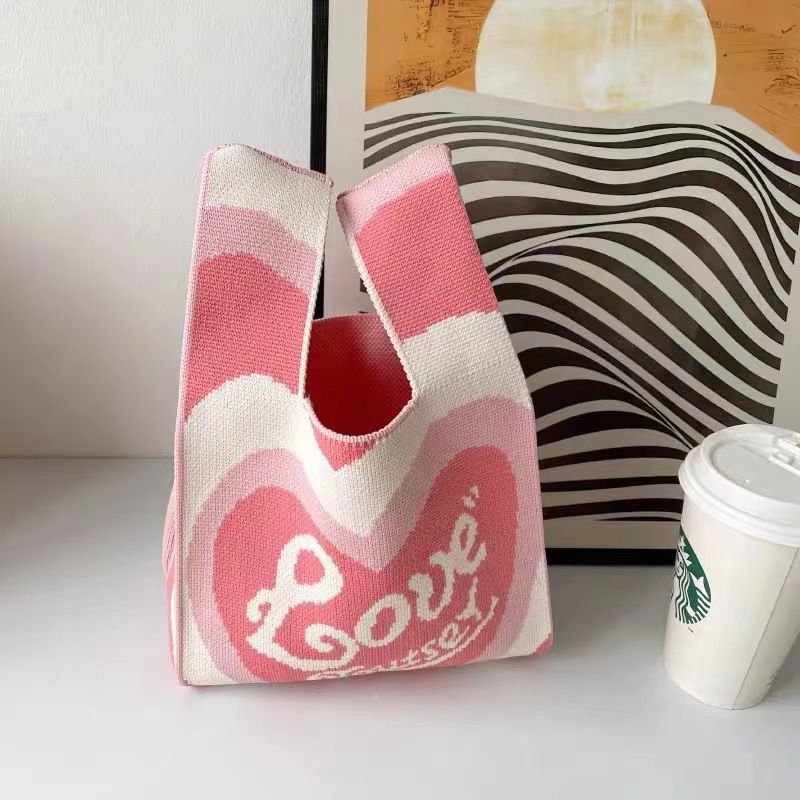 Knitted Handbag For Women New Tote Cute Korean And Japanese Style Versatile Office Lunch Ladies Handheld Shoulder Bag_voghion.com